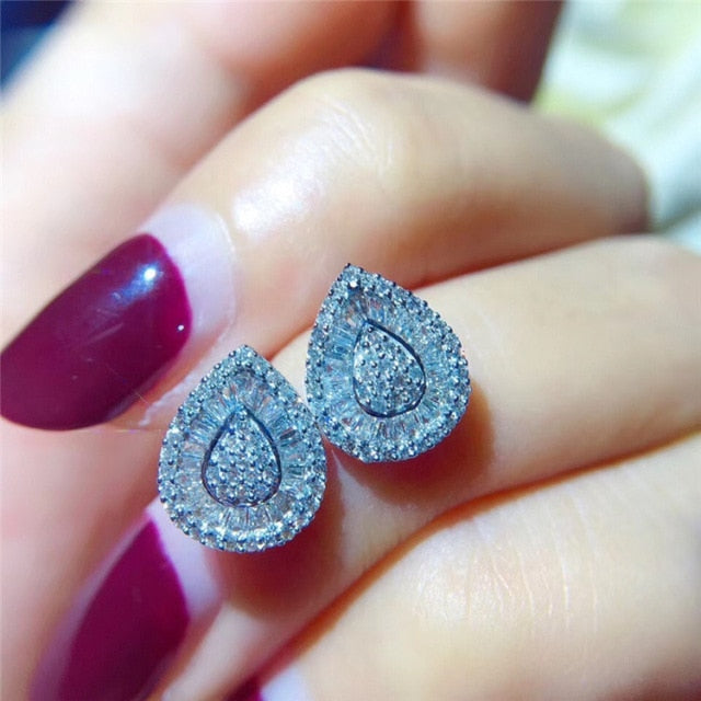 2021 New Arrival Fashion Luxury 925 Sterling Silver Pink CZ Drop Stud Earing  For Women Valentine's Day Gift Z5