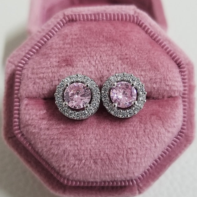 2021 New Arrival Fashion Luxury 925 Sterling Silver Pink CZ Drop Stud Earing  For Women Valentine's Day Gift Z5