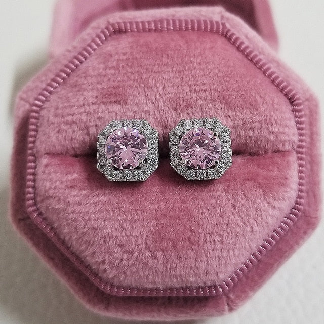 2021 New Arrival Fashion Luxury 925 Sterling Silver Pink CZ Drop Stud Earing  For Women Valentine's Day Gift Z5