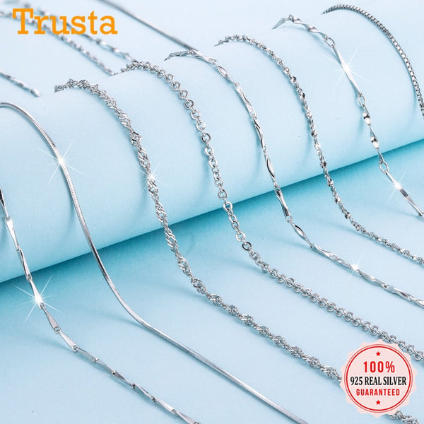 Trustdavis Genuine 925 Sterling Silver Water-wave Snake Box Chain For Woman 40cm/45cm 0.7/0.8mm Chain Necklace DC06