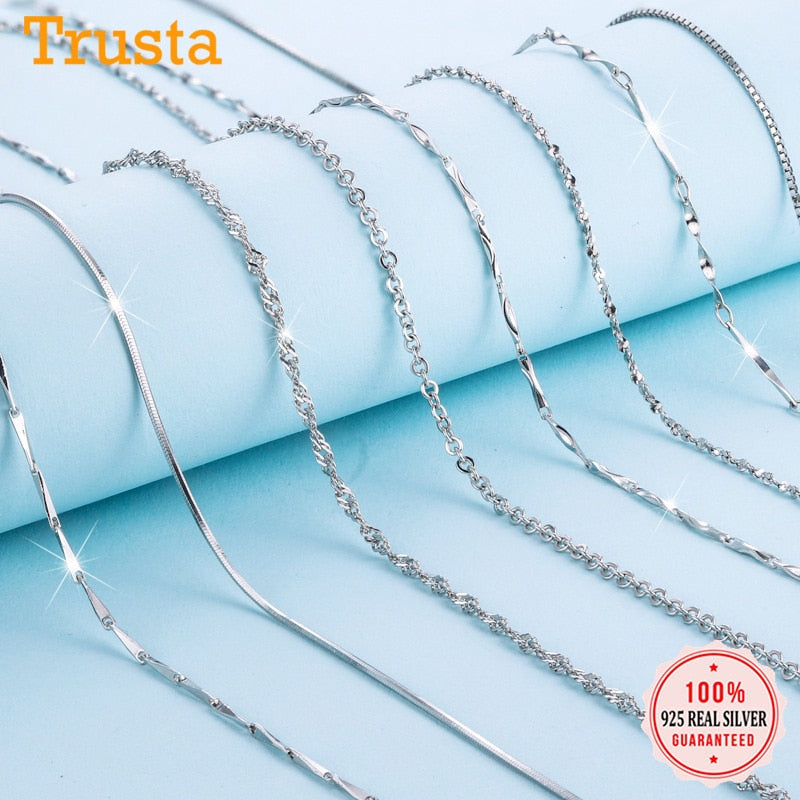 Trustdavis Genuine 925 Sterling Silver Water-wave Snake Box Chain For Woman 40cm/45cm 0.7/0.8mm Chain Necklace DC06