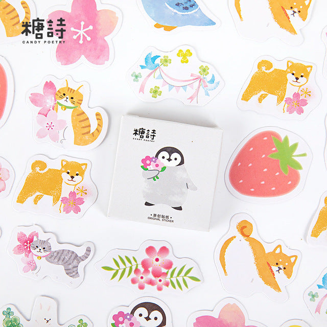 Warm 46pcs Kawaii Love Overture Cute Boxed Stickers Aesthetics Planner Scrapbooking Planner Decorative Stationery Anime Stickers