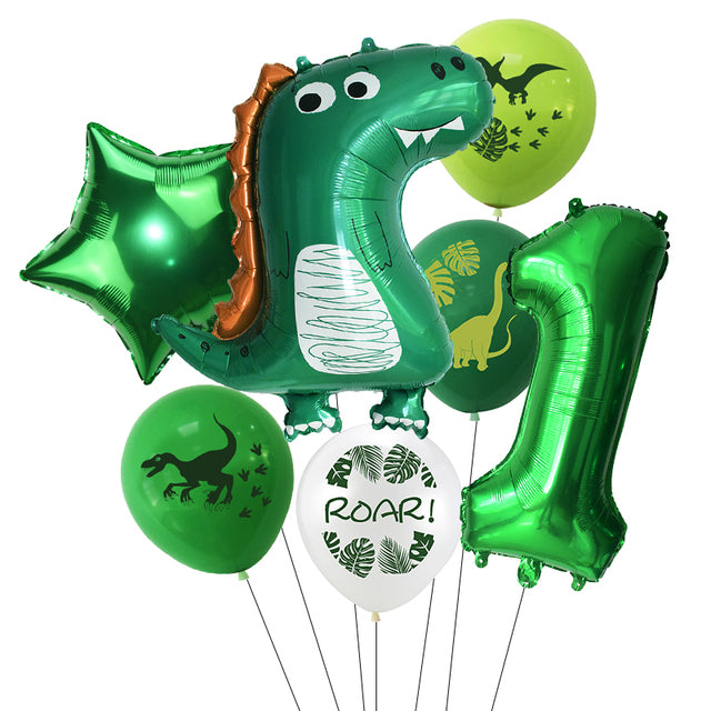 7pcs/set Dinosaur Foil Balloons Boys Animal Balloons Happy Birthday Balloon Baby Kids Birthday Party Jurassic World Decoration