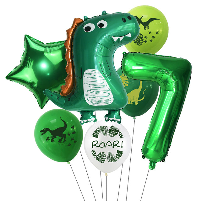 7pcs/set Dinosaur Foil Balloons Boys Animal Balloons Happy Birthday Balloon Baby Kids Birthday Party Jurassic World Decoration