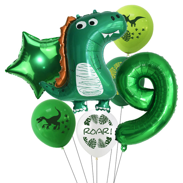 7pcs/set Dinosaur Foil Balloons Boys Animal Balloons Happy Birthday Balloon Baby Kids Birthday Party Jurassic World Decoration