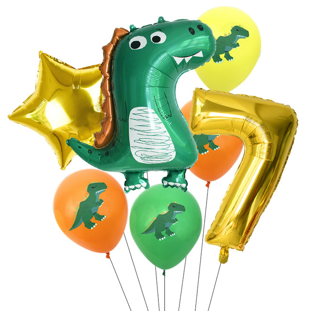 7pcs/set Dinosaur Foil Balloons Boys Animal Balloons Happy Birthday Balloon Baby Kids Birthday Party Jurassic World Decoration