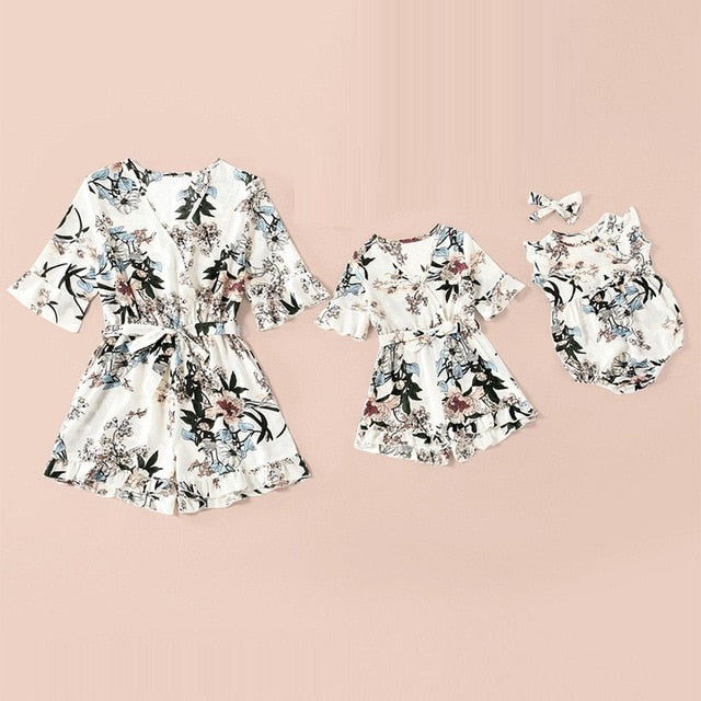 Irregular Mother Daughter Macthing Dresses Family Set Flower Mom Mum Baby Mommy and Me Clothes Fashion Women Girls Cotton Dress