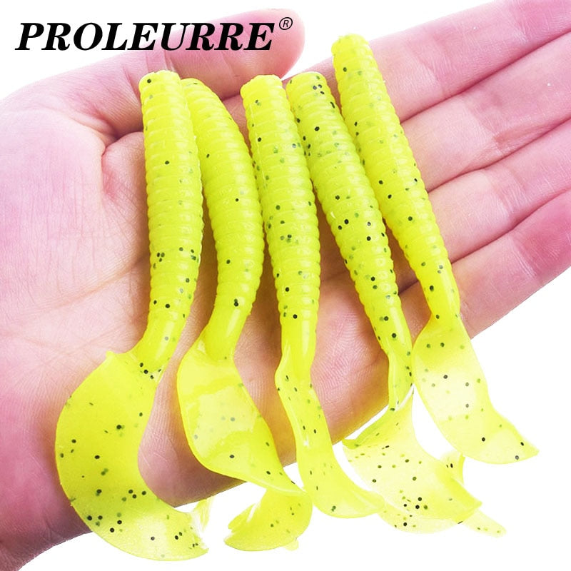 5pcs/Lot Worm Curly Soft Bait 8cm 4.3g Fishing Lure Jig Wobblers Silicone With Salt Smell Artificial Baits Bass Carp Swimbaits