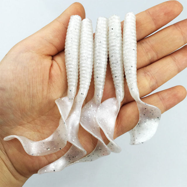 5pcs/Lot Worm Curly Soft Bait 8cm 4.3g Fishing Lure Jig Wobblers Silicone With Salt Smell Artificial Baits Bass Carp Swimbaits