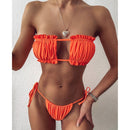 Sexy Bikini 2021 Pleated Bandeau Swimsuit Female Swimwear Women Mini Thong Bikini Set Bather Swimming Beachwear for Bathing Suit