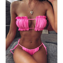 Sexy Bikini 2021 Pleated Bandeau Swimsuit Female Swimwear Women Mini Thong Bikini Set Bather Swimming Beachwear for Bathing Suit