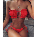Sexy Bikini 2021 Pleated Bandeau Swimsuit Female Swimwear Women Mini Thong Bikini Set Bather Swimming Beachwear for Bathing Suit