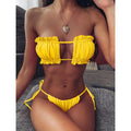 Sexy Bikini 2021 Pleated Bandeau Swimsuit Female Swimwear Women Mini Thong Bikini Set Bather Swimming Beachwear for Bathing Suit