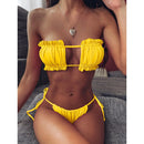 Sexy Bikini 2021 Pleated Bandeau Swimsuit Female Swimwear Women Mini Thong Bikini Set Bather Swimming Beachwear for Bathing Suit