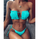 Sexy Bikini 2021 Pleated Bandeau Swimsuit Female Swimwear Women Mini Thong Bikini Set Bather Swimming Beachwear for Bathing Suit
