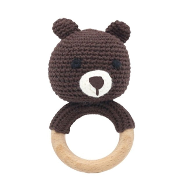 1pc Wooden Crochet Bunny Rattle Toy BPA Free Wood Ring Baby Teether Rodent Baby Gym Mobile Rattles Newborn Educational Toys