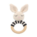 1pc Wooden Crochet Bunny Rattle Toy BPA Free Wood Ring Baby Teether Rodent Baby Gym Mobile Rattles Newborn Educational Toys