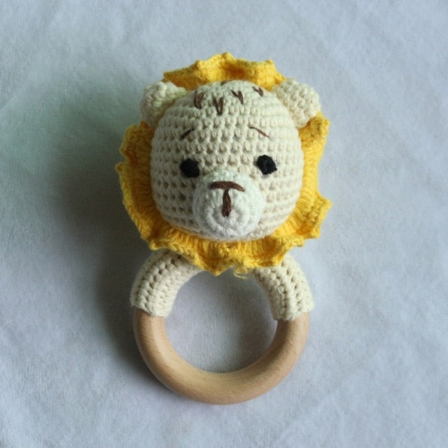 1pc Wooden Crochet Bunny Rattle Toy BPA Free Wood Ring Baby Teether Rodent Baby Gym Mobile Rattles Newborn Educational Toys