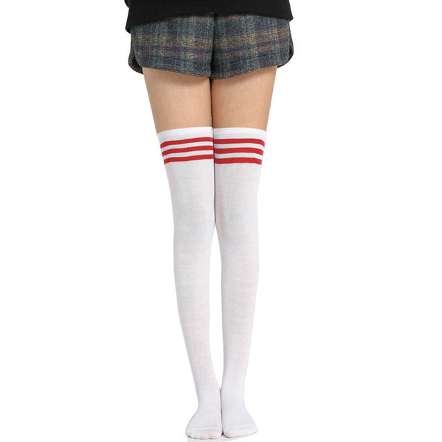 Black Lolita Striped Socks Women Funny Christmas Gifts Sexy Thigh High Nylon Long Stockings Cute Over Knee Socks For Girls