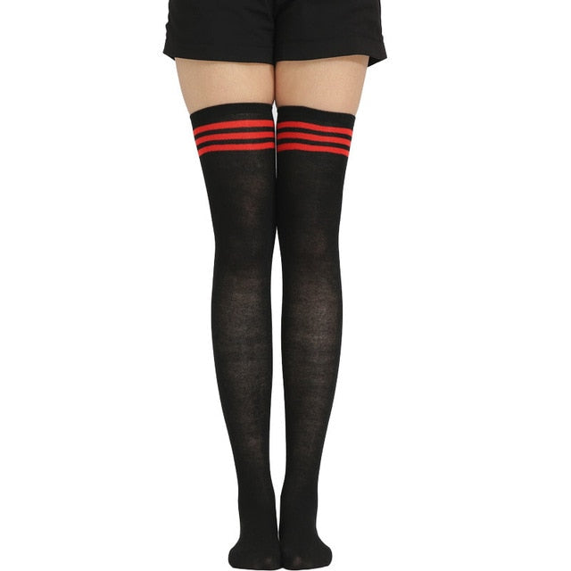 Black Lolita Striped Socks Women Funny Christmas Gifts Sexy Thigh High Nylon Long Stockings Cute Over Knee Socks For Girls