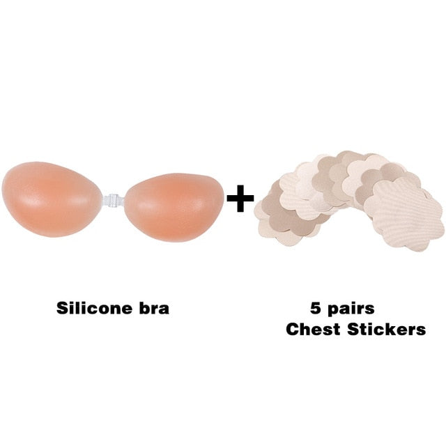 Silicone Bra Invisible Push Up Sexy Strapless Bra Stealth Adhesive Backless Breast Enhancer For Women Lady Nipple Cover