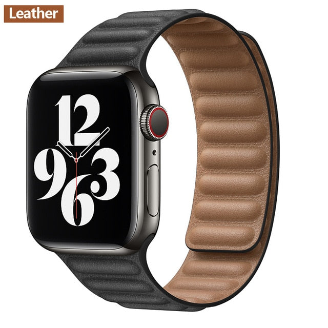 Leather Link strap For Apple watch band 44mm 40mm 38mm 42mm watchabnd original Magnetic Loop bracelet iWatch seires 3 5 4 6 SE