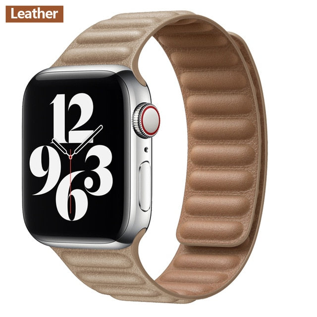 Leather Link strap For Apple watch band 44mm 40mm 38mm 42mm watchabnd original Magnetic Loop bracelet iWatch seires 3 5 4 6 SE