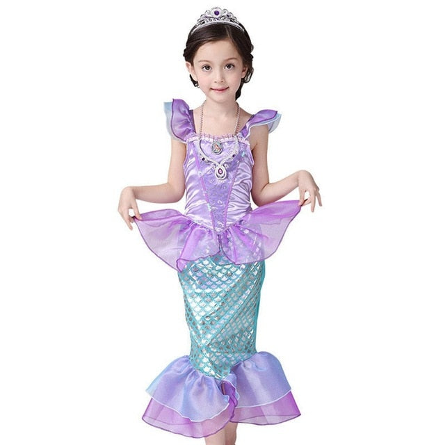 Girl Princess Little Mermaid Ariel Dress Kids Halloween Fancy Costume Children Carnival Birthday Party Clothes Summer Dress Up