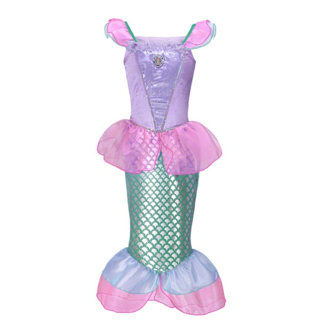 Girl Princess Little Mermaid Ariel Dress Kids Halloween Fancy Costume Children Carnival Birthday Party Clothes Summer Dress Up