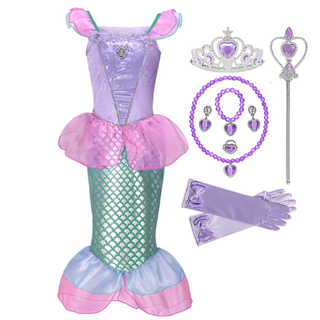 Girl Princess Little Mermaid Ariel Dress Kids Halloween Fancy Costume Children Carnival Birthday Party Clothes Summer Dress Up