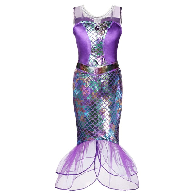 Girl Princess Little Mermaid Ariel Dress Kids Halloween Fancy Costume Children Carnival Birthday Party Clothes Summer Dress Up