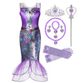 Girl Princess Little Mermaid Ariel Dress Kids Halloween Fancy Costume Children Carnival Birthday Party Clothes Summer Dress Up
