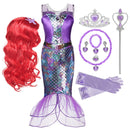 Girl Princess Little Mermaid Ariel Dress Kids Halloween Fancy Costume Children Carnival Birthday Party Clothes Summer Dress Up