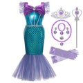 Girl Princess Little Mermaid Ariel Dress Kids Halloween Fancy Costume Children Carnival Birthday Party Clothes Summer Dress Up