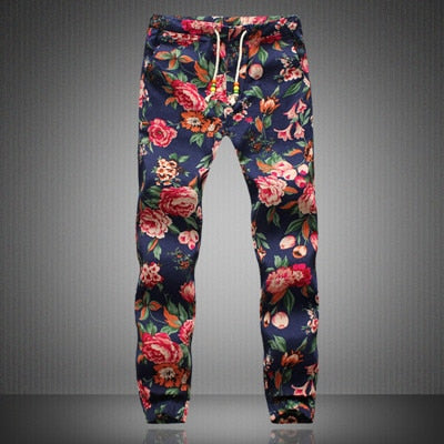 2021 New Fashion Summer Spring Autumn Men Floral Print Joggers Male Casual Summer Pants Mens Sweatpants Linen Pants Men Trouser
