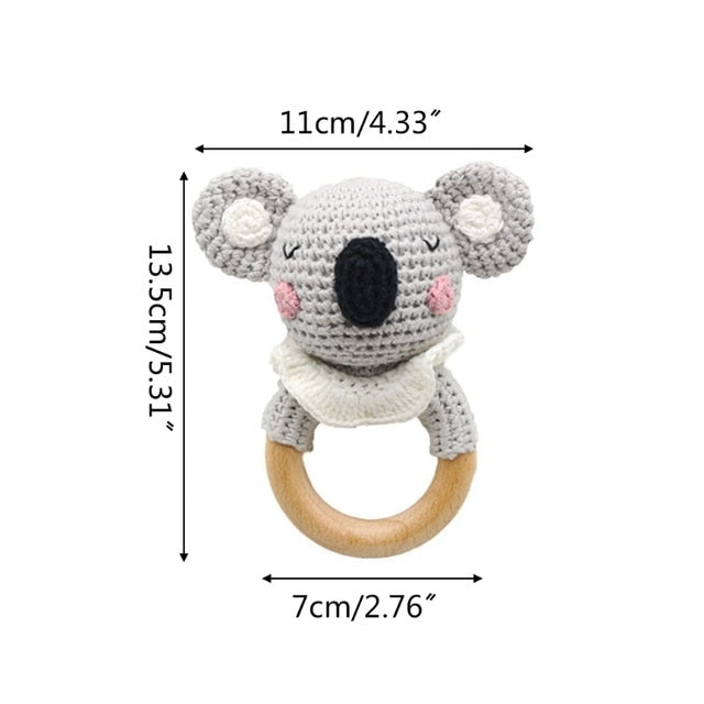 1pc Wooden Crochet Bunny Rattle Toy BPA Free Wood Ring Baby Teether Rodent Baby Gym Mobile Rattles Newborn Educational Toys