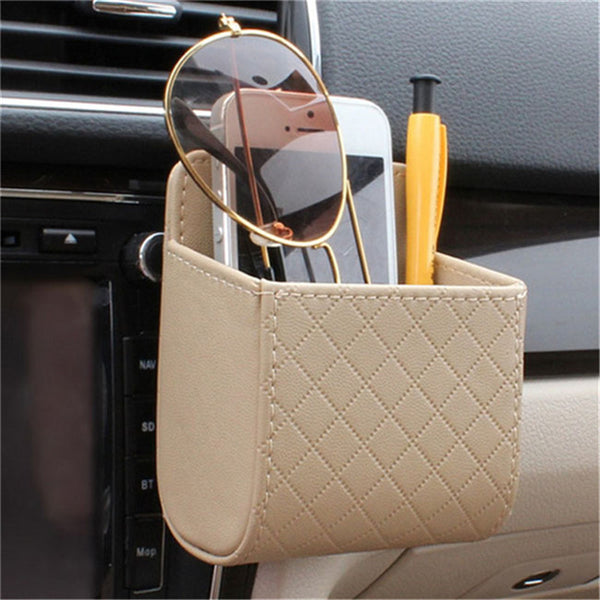 Car Outlet Vent Seat Back Tidy Storage Box PU Leather Coin Bag Case Pocket Organizer Hanging Holder Pouch Automobile Accessories