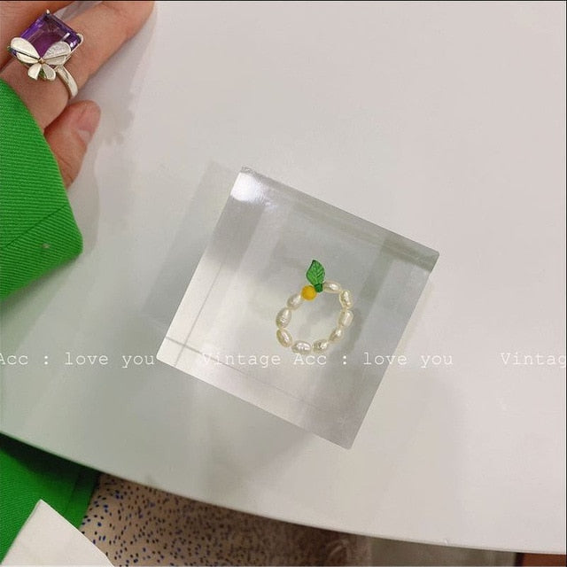 AOMU 2020 Fashion Crystal Beaded Rings Cute Minimalist Coloful Beads Geometric Stacked Fine Rings for Women Party Gift Jewelry