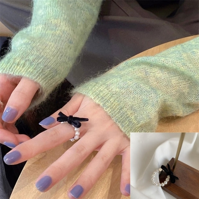 AOMU 2020 Fashion Crystal Beaded Rings Cute Minimalist Coloful Beads Geometric Stacked Fine Rings for Women Party Gift Jewelry