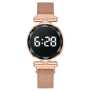 Luxury Digital Magnet Watches For Women Rose Gold Stainless Steel Dress LED Quartz Watch Female Clock Relogio Feminino Drop Ship