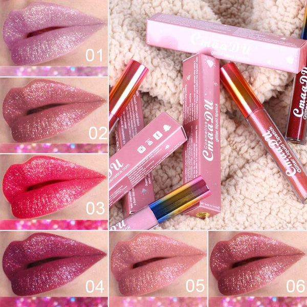 6 colors lip gloss long-lasting shiny gloss matte liquid lipstick waterproof metallic makeup blue purple pink lipstick