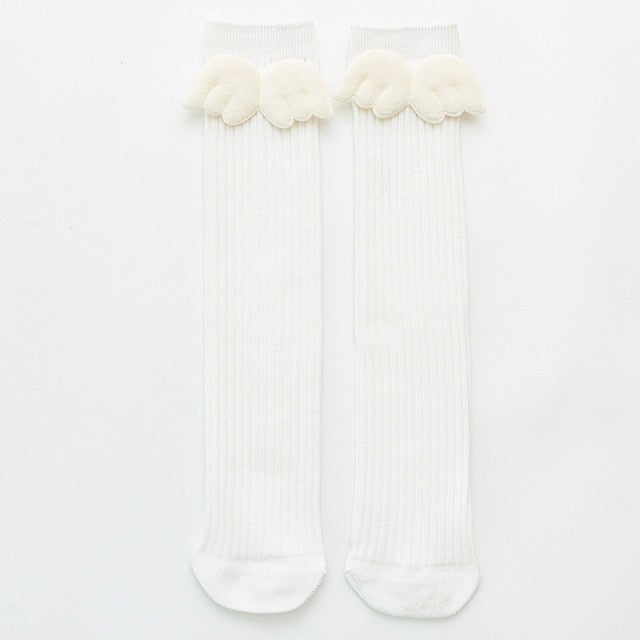 New Baby Girls Socks Angel Wing Toddlers Girl Long Soft Cotton Children Sock Solid Kids 0-8 Years Knee High Socks