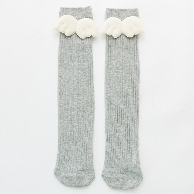 New Baby Girls Socks Angel Wing Toddlers Girl Long Soft Cotton Children Sock Solid Kids 0-8 Years Knee High Socks