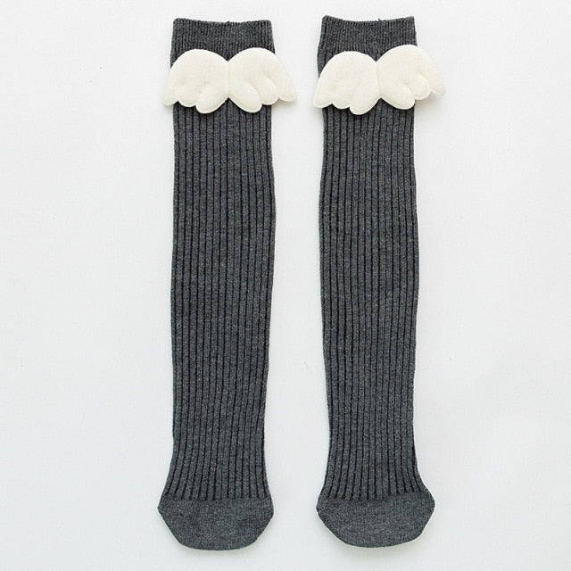 New Baby Girls Socks Angel Wing Toddlers Girl Long Soft Cotton Children Sock Solid Kids 0-8 Years Knee High Socks