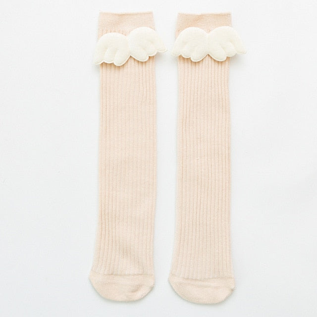 New Baby Girls Socks Angel Wing Toddlers Girl Long Soft Cotton Children Sock Solid Kids 0-8 Years Knee High Socks