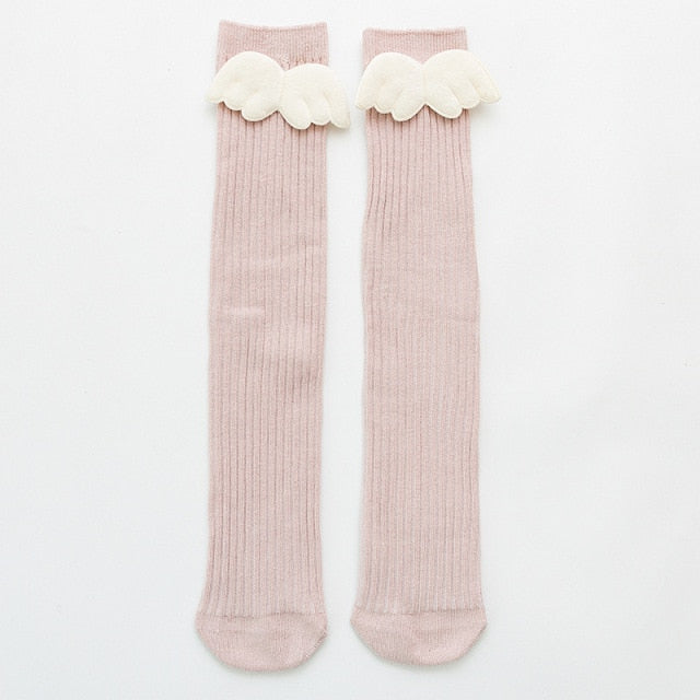 New Baby Girls Socks Angel Wing Toddlers Girl Long Soft Cotton Children Sock Solid Kids 0-8 Years Knee High Socks