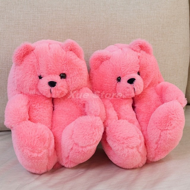 Teddy Bear women christmas plush slippers Cartoon Cute Bear House Slipper Furry Faux Fur Slides Woman Furry Flip Flop Shoes