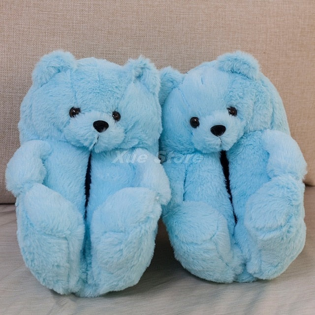 Teddy Bear women christmas plush slippers Cartoon Cute Bear House Slipper Furry Faux Fur Slides Woman Furry Flip Flop Shoes