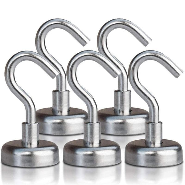 5pcs Steel Magnetic Hooks Powerful Hook Magnet Holder 10kg Suction Wall Hooks Holder Support Hardware Magnetic Holder