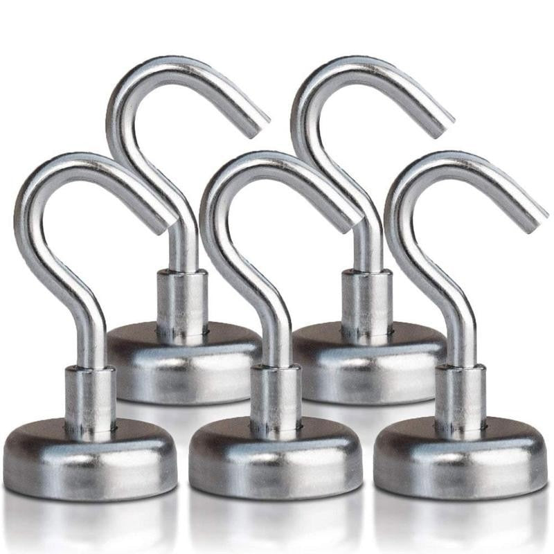 5pcs Steel Magnetic Hooks Powerful Hook Magnet Holder 10kg Suction Wall Hooks Holder Support Hardware Magnetic Holder